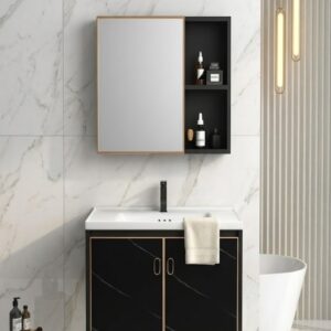 Bộ tủ lavabo treo tường màu đen vân mây