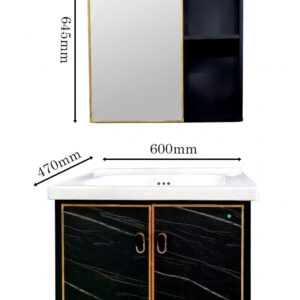 Bộ tủ lavabo treo tường đen vân mây kích thước 60x47cm giúp nhà tắm gọn gàn ngăn nắp làm từ khung nhôm chắc chắn Kích thước bộ tủ lavabo treo tường màu đen vân mây