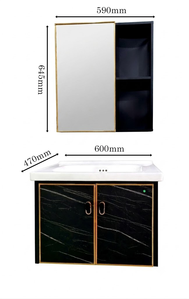 Bo tu lavabo treo tuong mau den van may giup nha tam ngan nap gon gan hon Kích thước bộ tủ lavabo treo tường màu đen vân mây