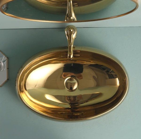 Chậu lavabo mạ vàng hình oval sang trọng