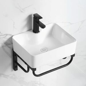 Bộ lavabo treo tường kiểu vuông LT3748 thiết kế hiện đại nhiều màu sắc và họa tiết để lựa chọn đã có gương và kệ gương Lavabo treo tường màu trắng