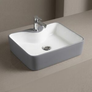 Bộ lavabo treo tường kiểu vuông LT3748 thiết kế hiện đại nhiều màu sắc và họa tiết để lựa chọn đã có gương và kệ gương Lavabo đặt bàn màu xám lòng trắng