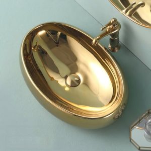 Chậu lavabo mạ vàng hình elip sang trọng