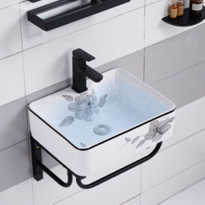 Bộ lavabo treo tường kiểu vuông LT3748 thiết kế hiện đại nhiều màu sắc và họa tiết để lựa chọn đã có gương và kệ gương Lavabo treo tường hoa đen