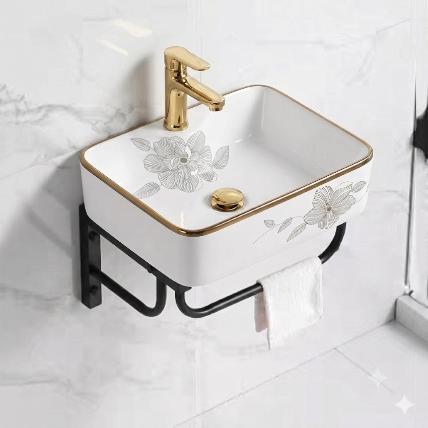Lavabo treo tuong hoa vang tinh te Lavabo treo tường hoa vàng