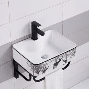 Bộ lavabo treo tường kiểu vuông LT3748 thiết kế hiện đại nhiều màu sắc và họa tiết để lựa chọn đã có gương và kệ gương Lavabo treo tường hươu nai