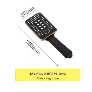 Tay sen tắm màu vàng đen kiểu vuông làm bằng nhựa ABS, phụ kiện sen tắm Tay sen mau vàng đen kiểu vuông làm bằng nhựa ABS
