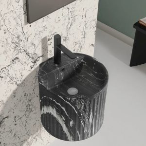 Lavabo treo tường kiểu tròn màu đen vân đá