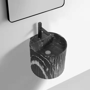 Lavabo treo tường kiểu tròn màu đen vân đá