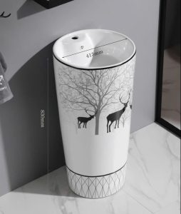 Lavabo trụ đứng họa tiết hươu nai – kích thước 830 x 415 mm (M522H)