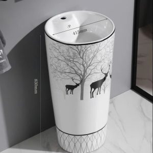 Lavabo trụ đứng họa tiết hươu nai – kích thước 830 x 415 mm (M522H)