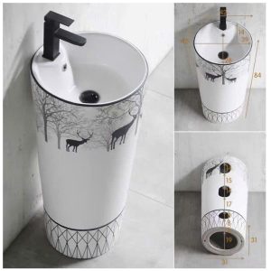 Lavabo trụ đứng họa tiết hươu nai M522H