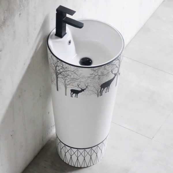 Lavabo trụ đứng họa tiết hươu nai M522H