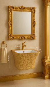 Lavabo treo tường mạ vàng W22G kiểu liền khối lavabo treo tường mạ vàng kiểu liền khối phong cách hoàng gia