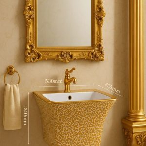 Lavabo treo tường mạ vàng W22G kiểu liền khối lavabo treo tường mạ vàng kiểu liền khối phong cách hoàng gia