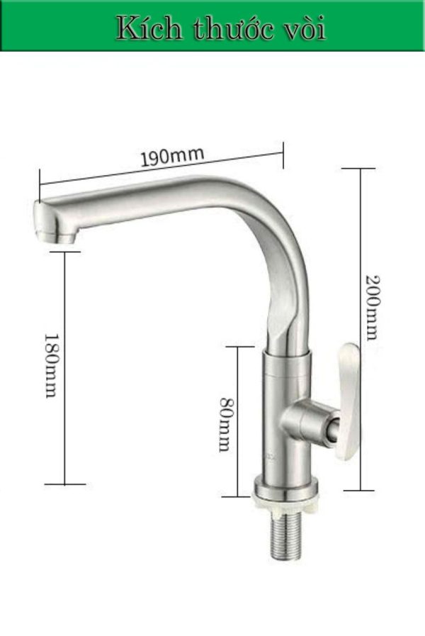 Kích thước vòi chậu rửa bằng thép không gỉ