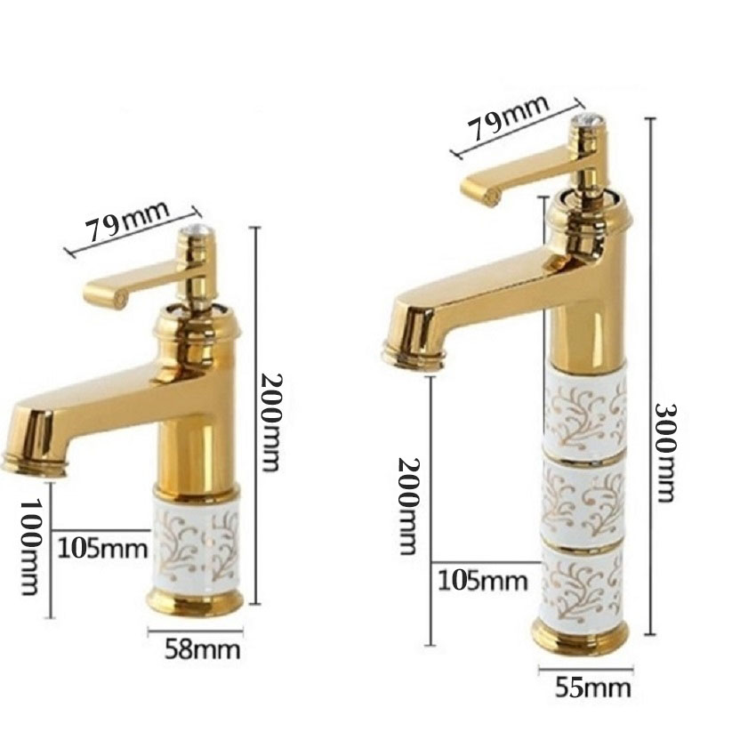 Kich thuoc voi lavabo nong lanh ma vang V30P Kích thước vòi lavabo nóng lạnh mạ vàng
