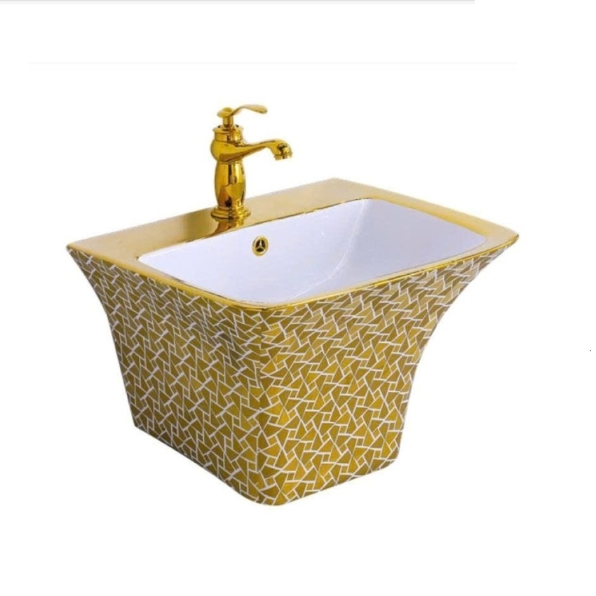Lavabo treo tuong ma vang kieu lien khoi hoa van sang trong Lavabo treo tường mạ vàng hoa van sang trọng