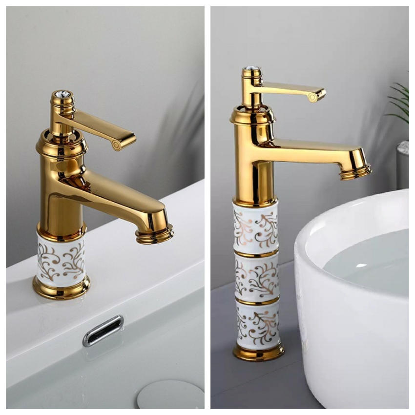 Voi lavabo nong lanh ma vang than su V30P Vòi lavabo mạ vàng thân sứ cao cấp