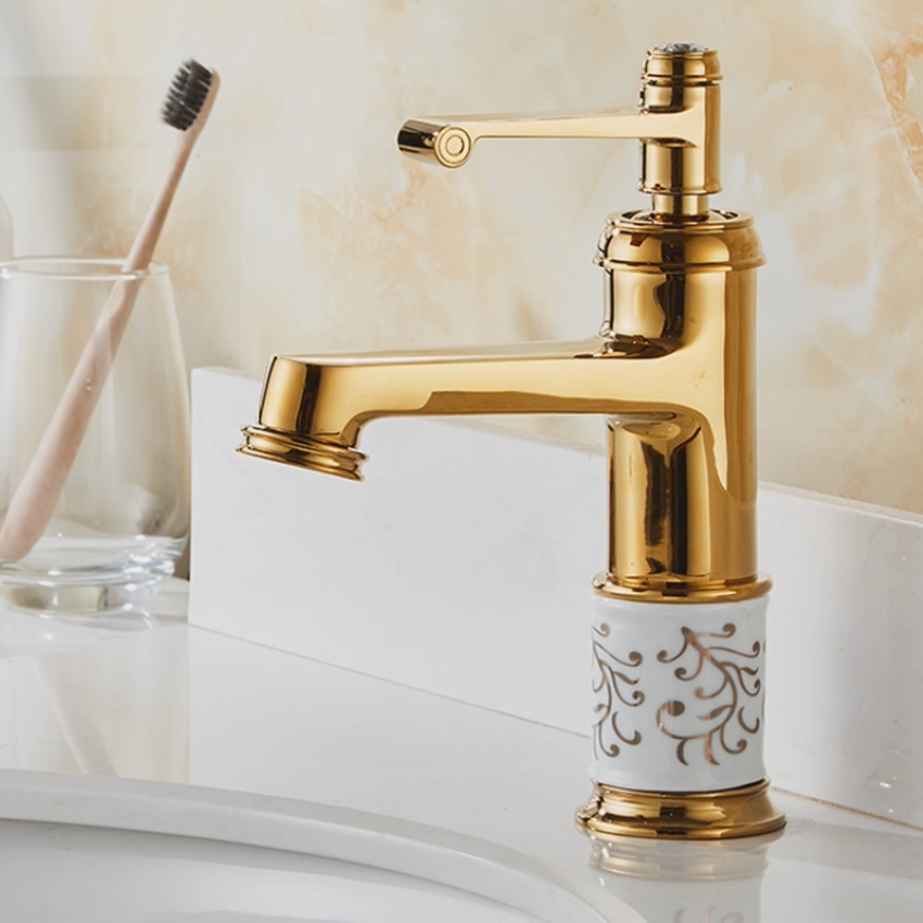 Voi lavabo nong lanh ma vang V30P than thap Vòi lavabo mạ vàng thân thấp