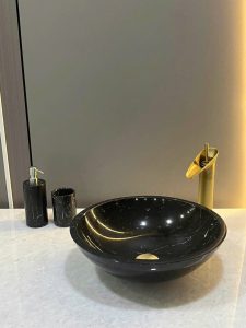 Lavabo đá tự nhiên màu đen bóng