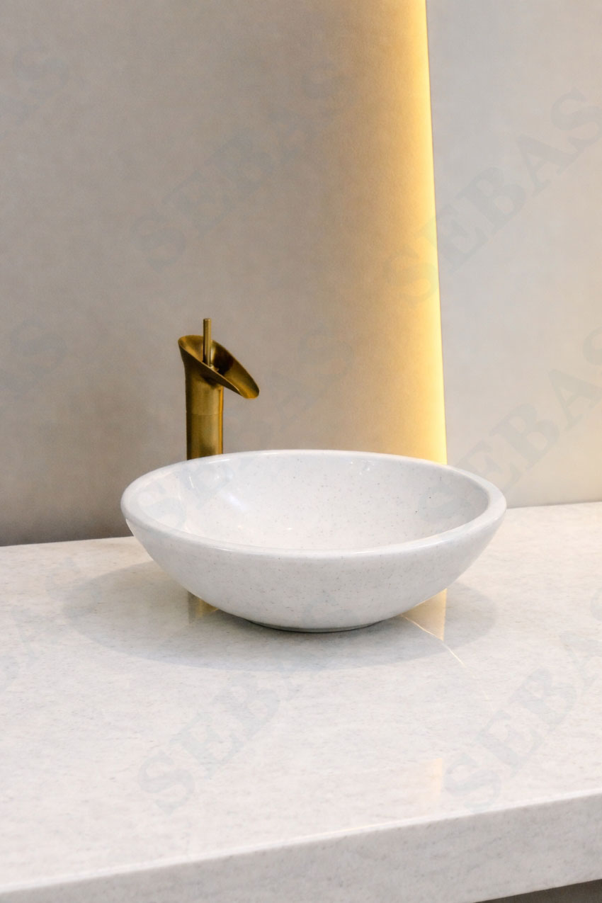 Lavabo da tu nhien mau trang kieu to mong phu hop ngoai troi va trong nha Lavabo đá tự nhiên màu trắng