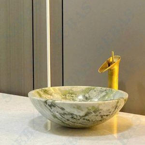 Chậu lavabo đá tự nhiên kiểu tô với nhiều màu và nhiều vân lạ phù hợp với không gian phòng tắm rộng rãi hay thiết kế ngoài trời Lavabo đá tự nhiên màu xám vân xanh