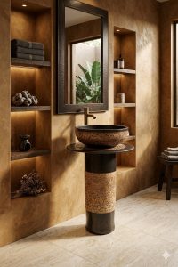 chậu rửa mặt sân vườn tông nâu