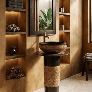 chậu rửa mặt sân vườn tông nâu