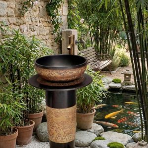 Chậu rửa mặt sân vườn tông nâu trầm