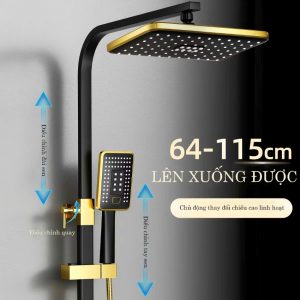 Thanh sen bằng thép không gỉ kiểu vuông màu đen vàng, phụ kiện vòi sen PK2502S Thanh sen thép không gỉ kiểu vuông