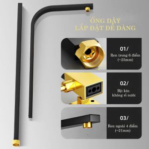 Thanh sen bằng thép không gỉ kiểu vuông màu đen vàng, phụ kiện vòi sen PK2502S thanh sen thép không gỉ kiểu vuông