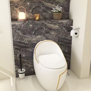 Bồn cầu trứng trắng viền vàng sang trọng