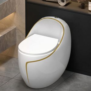 Bồn cầu trứng sườn xám màu trắng viền vàng