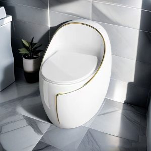 Bồn cầu trứng trăng viền vàng sang trọng