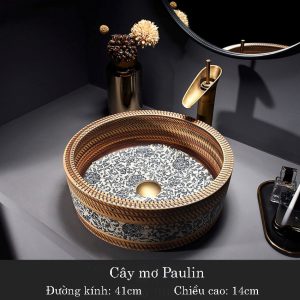 Lavabo nghệ thuật gốm sứ họa tiết cây mơ paulin xinh đẹp LD4114P Chậu lavabo nghệ thuật bằng gốm sứ