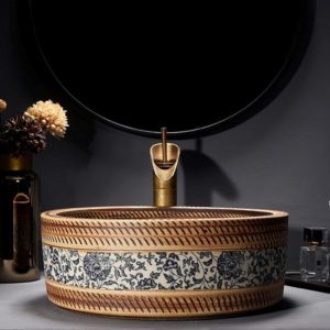 Lavabo nghệ thuật gốm sứ họa tiết cây mơ paulin xinh đẹp LD4114P Lavabo nghệ thuật bằng gốm