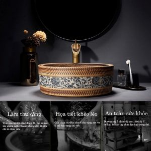 Lavabo nghệ thuật gốm sứ họa tiết cây mơ paulin xinh đẹp LD4114P chau lavabo nghe thuat bang gom 4