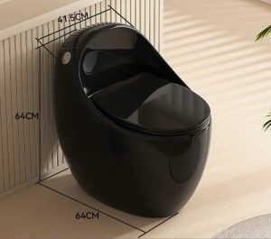 Bồn cầu trứng màu đen bóng BTR4164, xả xoáy mạnh phù hợp nhà tắm nhỏ, thiết kế sang trọng hiện đại Kích thước bồn cầu trưng đen bóng
