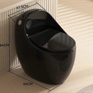 Bồn cầu trứng màu đen bóng BTR4164, xả xoáy mạnh phù hợp nhà tắm nhỏ, thiết kế sang trọng hiện đại Kích thước bồn cầu trưng đen bóng