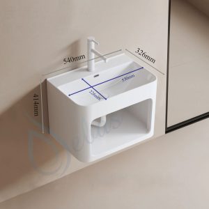 Lavabo treo tường có ngăn chứa đồ LT1055 màu trắng viền mỏng thiết kế hiện đại Kích thước lavabo treo tường có ngăn chứa đồ