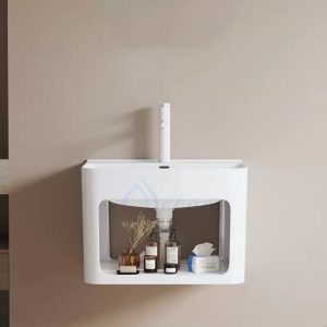 Lavabo treo tường có ngăn chứa đồ LT1055 màu trắng viền mỏng thiết kế hiện đại Kích thước lavabo treo tường có ngăn chứa đồ thông minh