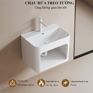 Lavabo treo tường có ngăn chứa đồ LT1055 màu trắng viền mỏng thiết kế hiện đại Lavabo treo tường tích hợp ngăn chứa đồ