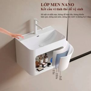 Lavabo treo tường có ngăn chứa đồ LT1055 màu trắng viền mỏng thiết kế hiện đại Lavabo treo tường có ngăn chứa đồ