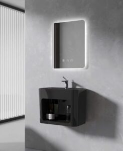 Lavabo treo tường có ngăn chứa đồ LT5432 màu trắng viền mỏng thiết kế hiện đại Lavabo treo tường màu đen có ngăn chứa đồ
