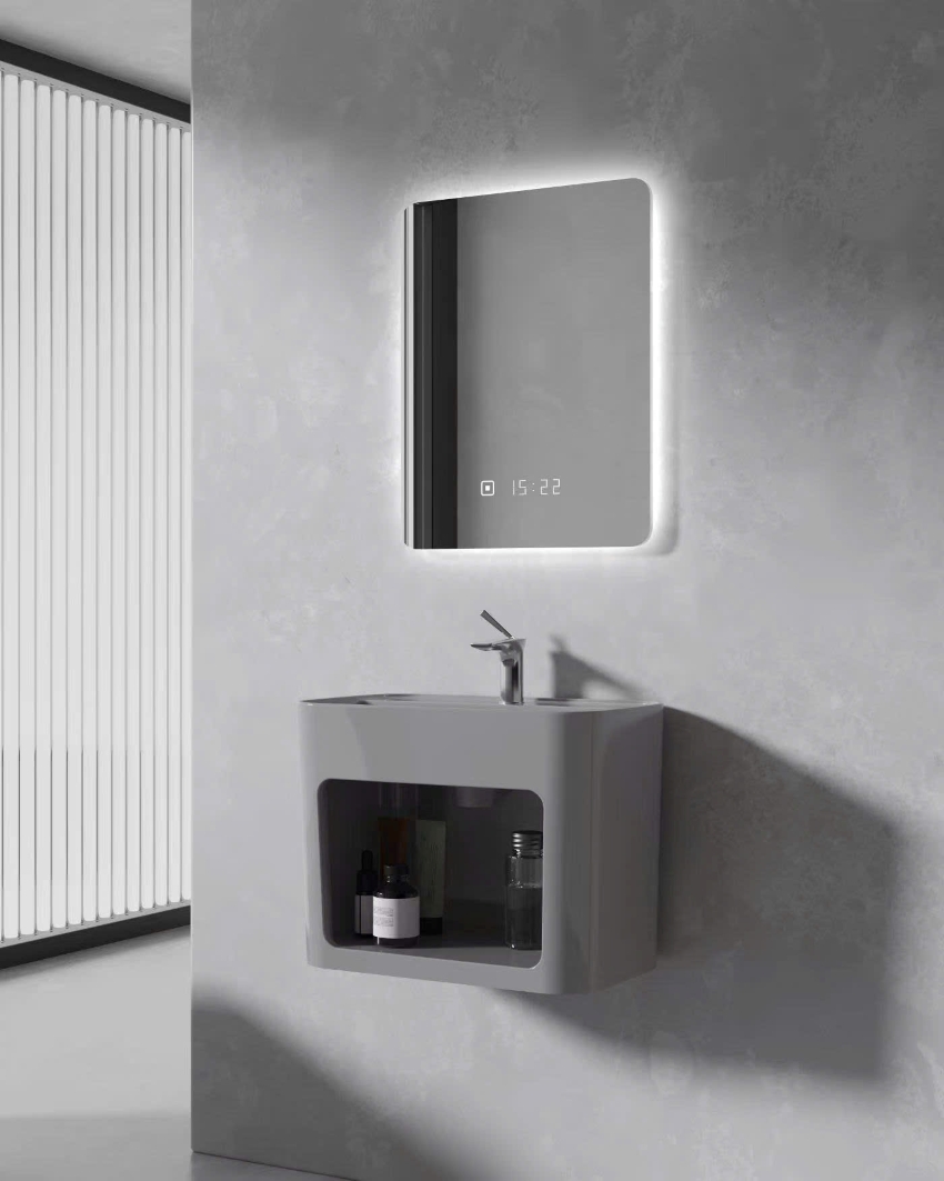 Lavabo treo tuong mau xam co ngan chua do phu hop khong gian nha tam nho gon Lavabo treo tường màu xám có ngăn chứa đồ