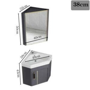 Bộ tủ lavabo treo góc tường nhỏ gọn làm bằng nhôm với khung chắc chắn tiết kiệm tối đa diện tích nhà tắm model T11NG Bộ tủ lavabo treo góc tường màu xám loại nhỏ