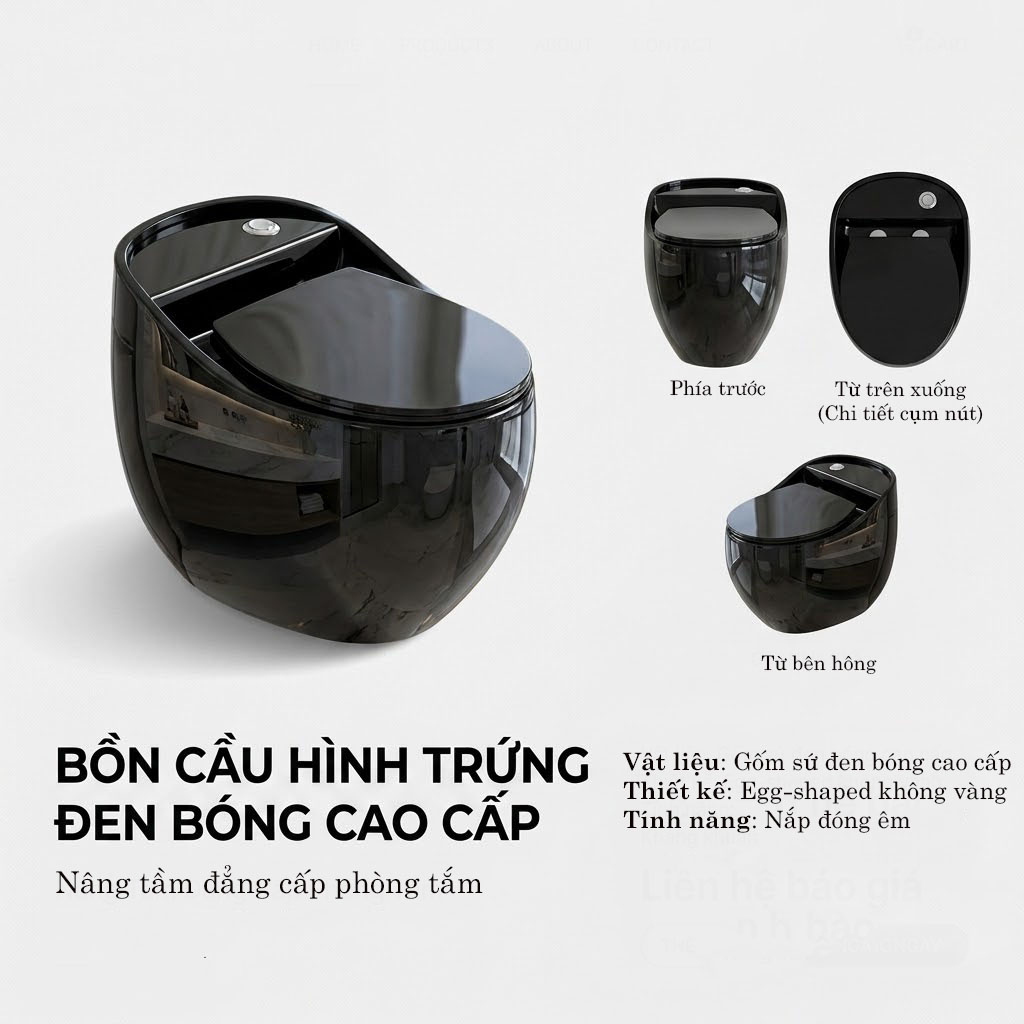 Bon cau trung mau den bong men su cao cap, sang trong Bồn cầu trứng màu đen bóng bệ ngồi rộng
