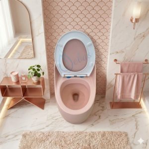 Bồn cầu trứng màu hồng nắp bằng men lỳ