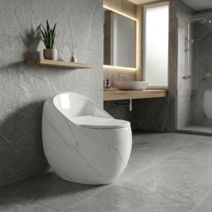 Bồn cầu trứng màu trắng vân đá BTR4769M Bồn cầu trứng màu trắng vân đá trong nhà tắm hiện đại